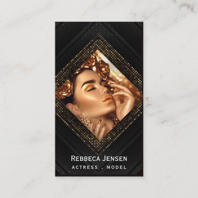 Cartão De Visita Modern gold frame actor model singer dancer photo (Frente)