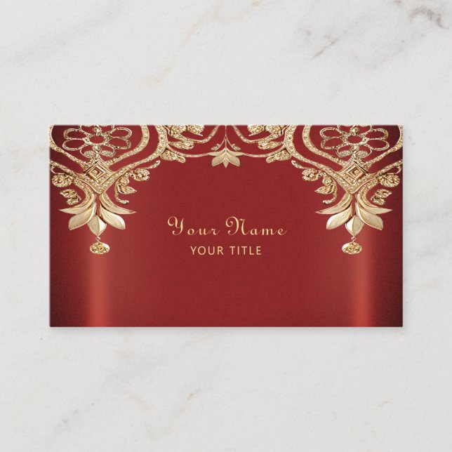Cartão De Visita Modern Gold Red Floral Business Card (Frente)