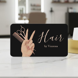 Cartão De Visita Modern Hairstylist Hairdresser Black Rose Gold