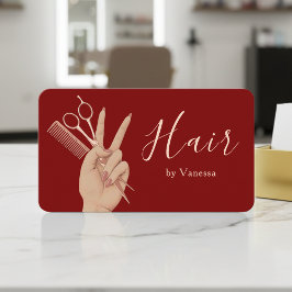 Cartão De Visita Modern Hairstylist Hairdresser Chic Red Rose Gold