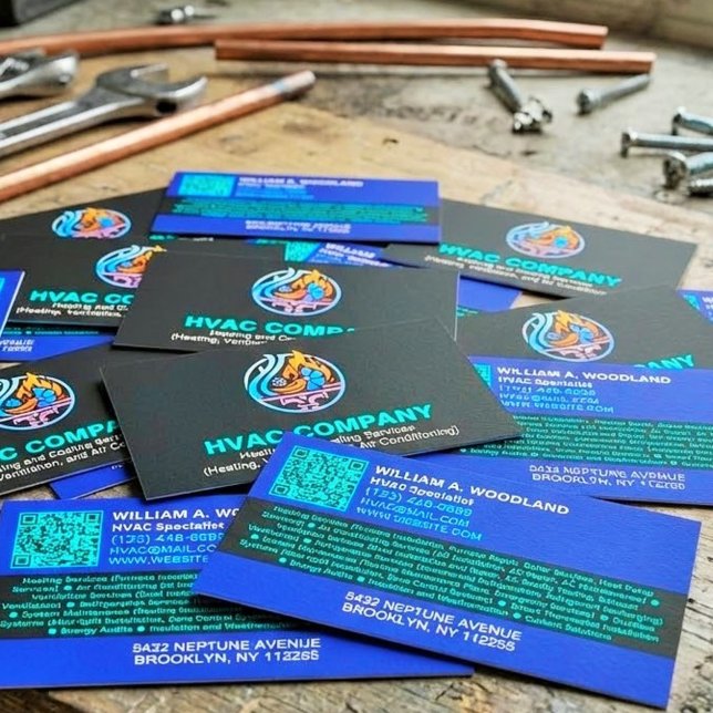 Cartão De Visita Modern Heating & Cooling AC Logo | Black Blue HVAC (air conditioner HVAC Business Card examples, air conditioning business cards,hvac busi)