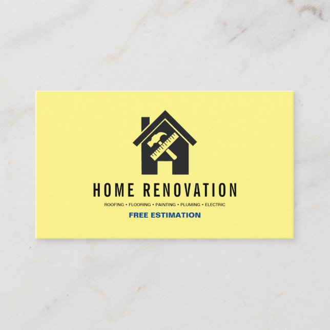 Cartão De Visita Modern Home Renovation Repair Handyman Yellow (Frente)