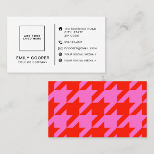 Cartão De Visita Modern Houndstooth Adicionar logotipo Neon Pink e 