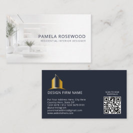 Cartão De Visita Modern Interior Designer, Design Studio Navy Blue