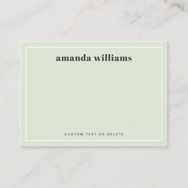 Cartão De Visita Modern light sage green name & text mini notecard (Frente)