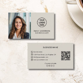 Cartão De Visita Modern Logo Photo QR Social Media Professional