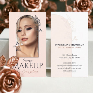 Cartão De Visita Modern Luxe Makeup Artist Floral Rose Arch Photo