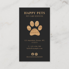 Cartão De Visita Modern Luxury Charcoal Gold Paw Pet Care Services