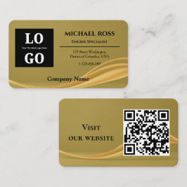 Cartão De Visita Modern Luxury Gold Custom Logo and QR Code 