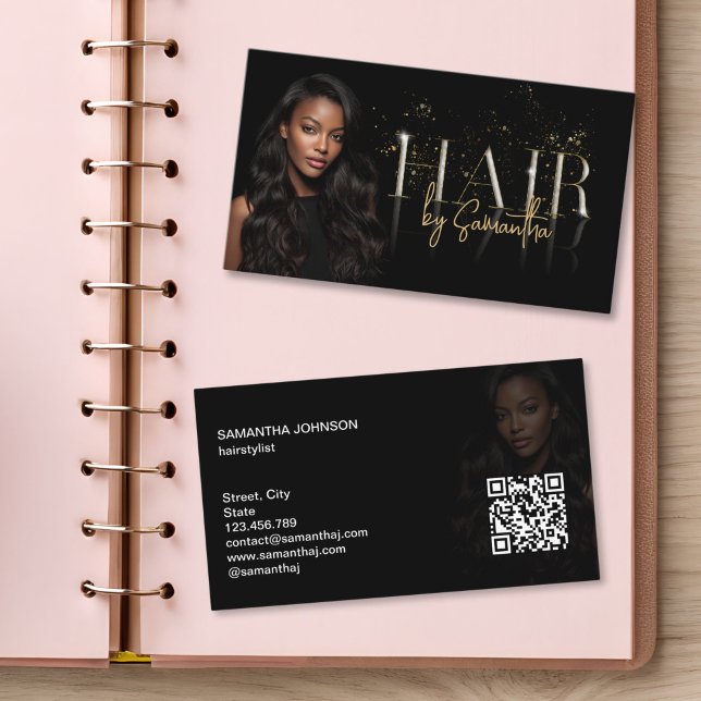 Cartão De Visita modern luxury hair stylist wigs extensions (modern hair extensions and wigs business card)