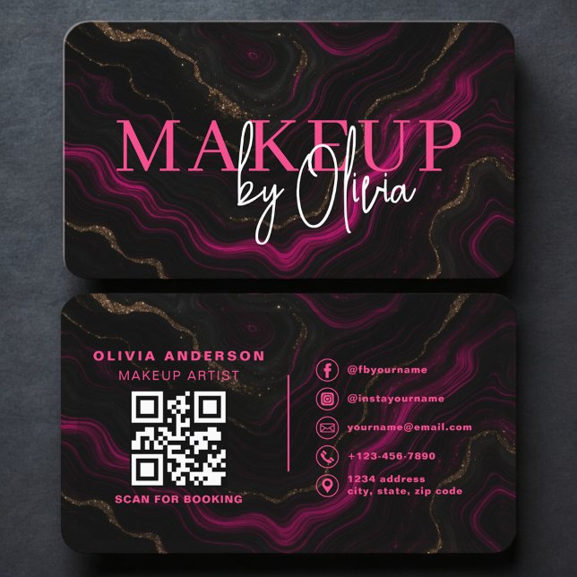 Cartão De Visita Modern Makeup Artist Business Card with QR Code (Criador carregado)