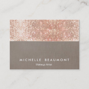 Cartão De Visita Modern Makeup Artist Faux Rosa Sequências Douradas