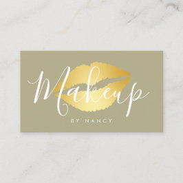 Cartão De Visita Modern Makeup Typografia Sage Lábios Verdes Dourad