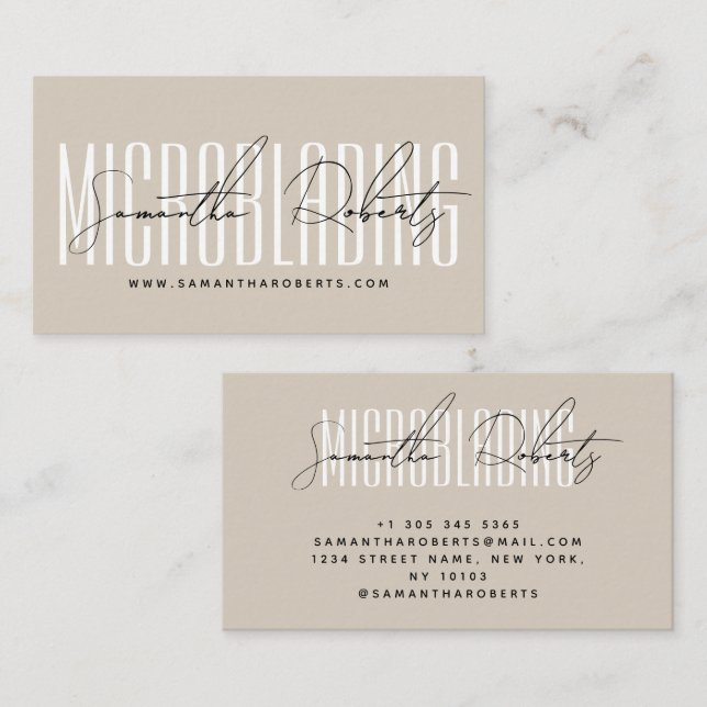 Cartão De Visita Modern microblading typography script beige (Frente/Verso)
