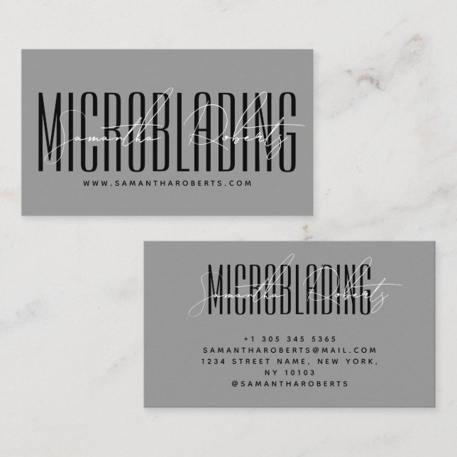 Cartão De Visita Modern microblading typography script gray (Frente/Verso)