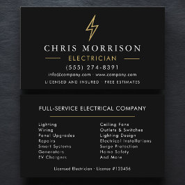Cartão De Visita Modern Minimal Electrician Black Gold