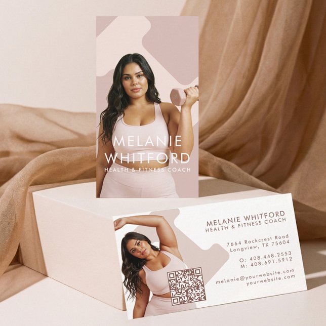 Cartão De Visita Modern Minimal Fitness Health Wellness Photo QR (Modern Minimal Fitness Health Wellness Photo QR Business Card)