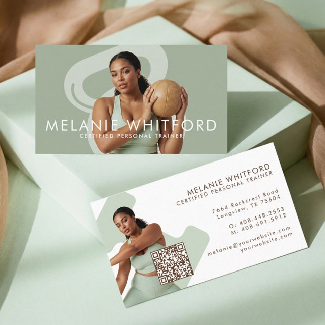 Cartão De Visita Modern Minimal Fitness Personal Trainer Photo QR (Modern Minimal Fitness Personal Trainer Photo QR Business Card)