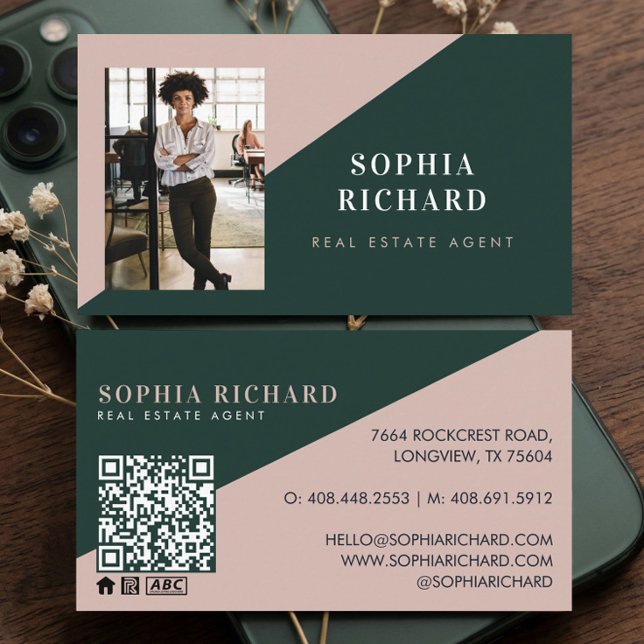 Cartão De Visita Modern Minimal Real Estate Agent Photo QR Code (Modern Minimal Real Estate Agent Photo QR Code Business Card)