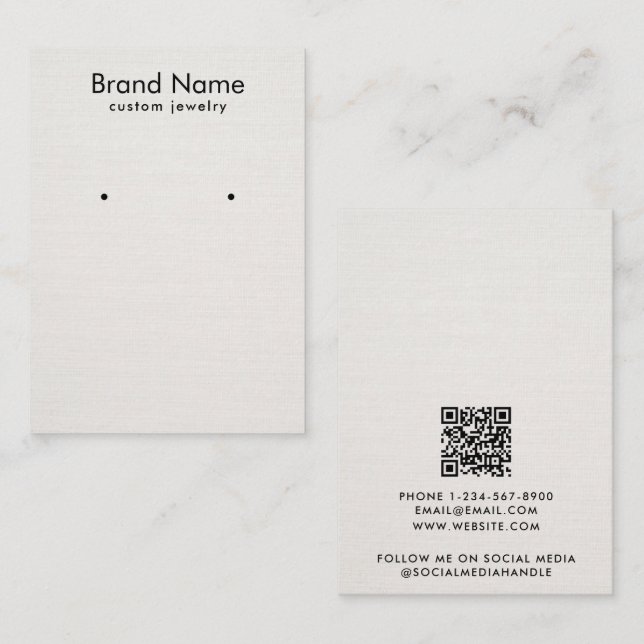 Cartão De Visita Modern Minimalist Beige Linen Jewelry Display Card (Frente/Verso)