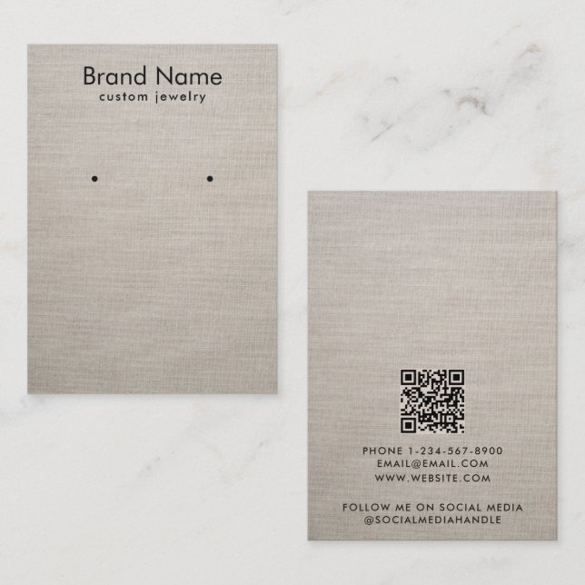 Cartão De Visita Modern Minimalist Beige Linen Jewelry Display Card (Frente/Verso)