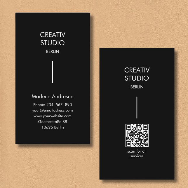 Cartão De Visita Modern Minimalist Black White QR Code (Modern Minimalist Black White QR Code Business Card)