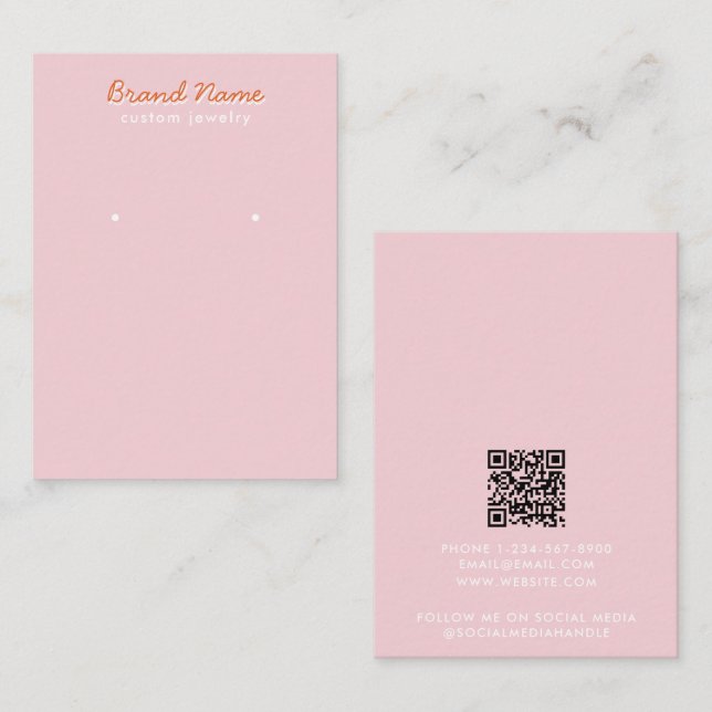 Cartão De Visita Modern Minimalist Pink Script Jewelry Display Card (Frente/Verso)