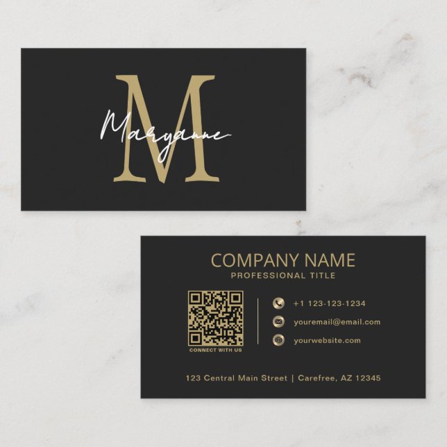Cartão De Visita Modern Monogram Black Gold (Frente/Verso)
