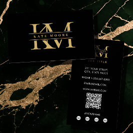 Cartão De Visita Modern Monogram Initials Professional Black Gold