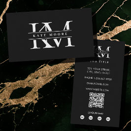 Cartão De Visita Modern Monogram Initials Professional Black White