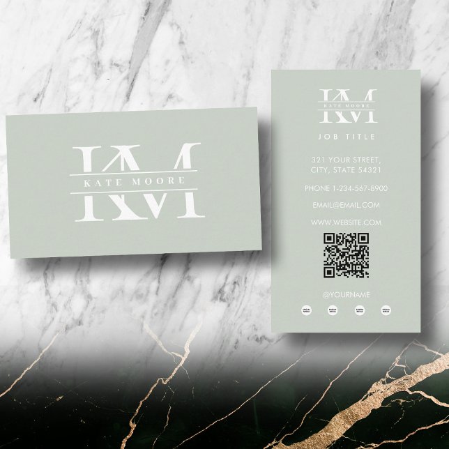 Cartão De Visita Modern Monogram Initials Professional Sage Green (Modern Monogram Initials Professional Sage Green Business Card)