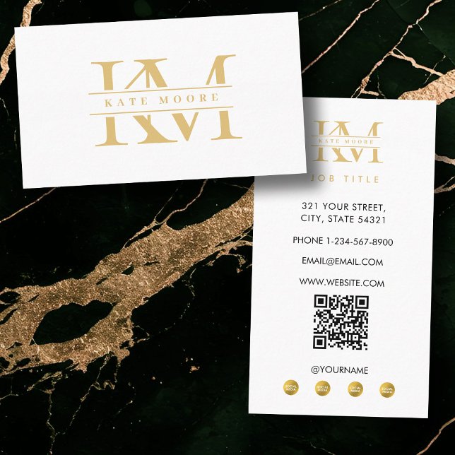 Cartão De Visita Modern Monogram Initials Professional White Gold (Modern Monogram Initials Professional White Gold Business Card)