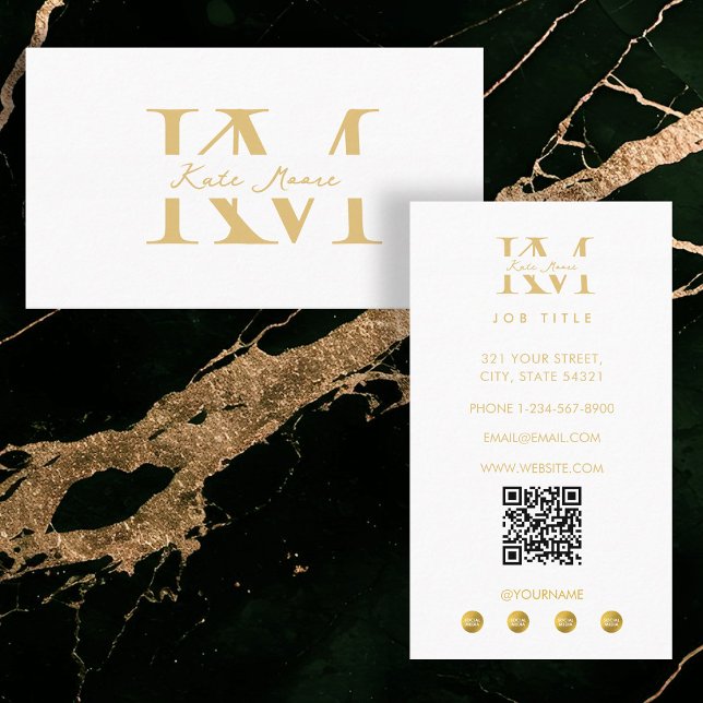 Cartão De Visita Modern Monogram Professional Gold White Marketing (Modern Monogram Professional Gold White Marketing Business Card)