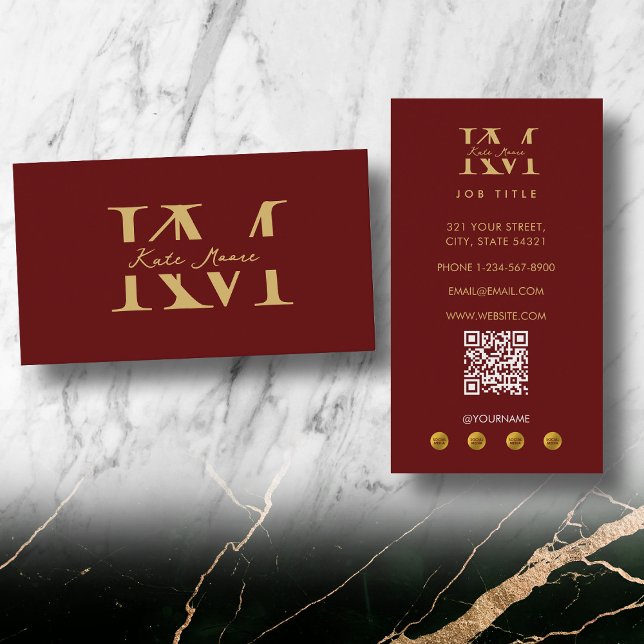 Cartão De Visita Modern Monogram Professional Red Gold Marketing (Modern Monogram Professional Red Gold Marketing Business Card)