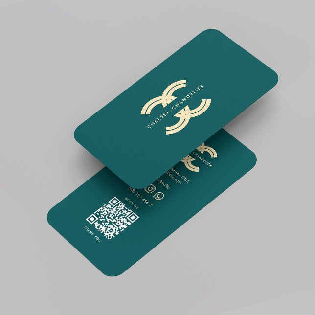 Cartão De Visita Modern Monograma Dark Teal Dourado Logo C Empresa (Modern Monogram Dark Teal Gold Logo C Company Business Card
)