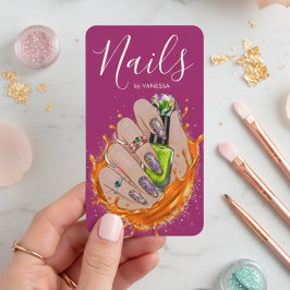 Cartão De Visita Modern Nail Art Studio Manicurist Artist Hot Pink