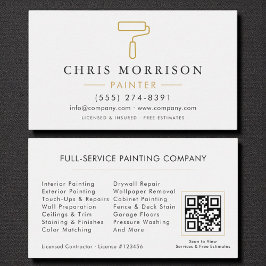 Cartão De Visita Modern Painter White Gold QR Code