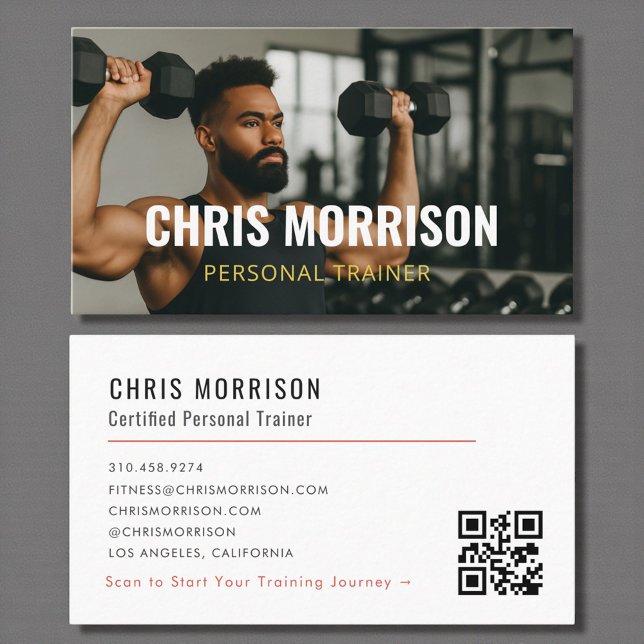 Cartão De Visita Modern Personal Trainer Fitness Photo QR Code (Criador carregado)