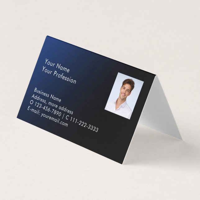 Cartão De Visita Modern Photo QR Code Blue Gradient Professional (Frente)