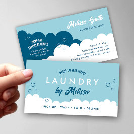 Cartão De Visita Modern Pick-Up Laundry Service Blue & White
