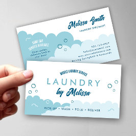 Cartão De Visita Modern Pick-Up Laundry Service Blue & White