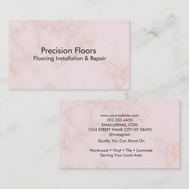 Cartão De Visita Modern Pink Marble Flooring Installation (Frente/Verso)