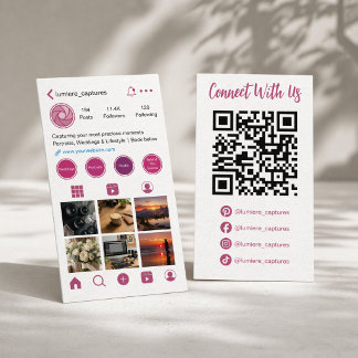 Cartão De Visita Modern Pink Social Media Profile QR Code