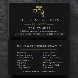 Cartão De Visita Modern Plumber Black Gold Minimalist
