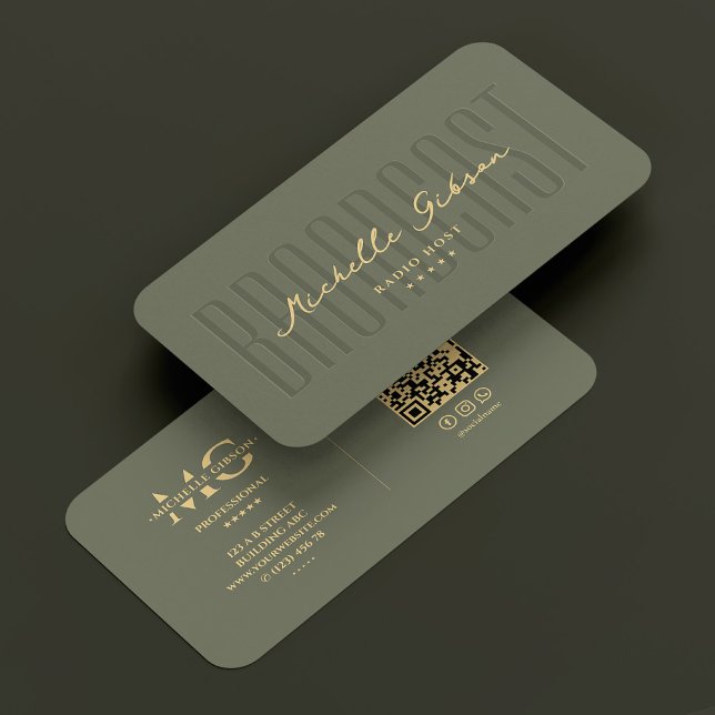 Cartão De Visita Modern Podcast Radio Host Broadcast Sage Green (Modern Podcast Radio Host Broadcast Sage Green Business Card
)