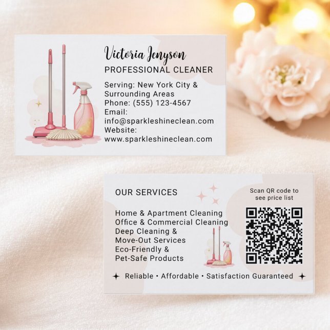 Cartão De Visita Modern Professional Cleaner Housekeeper Code (Modern Professional Cleaner Housekeeping Qr Code Business Card)