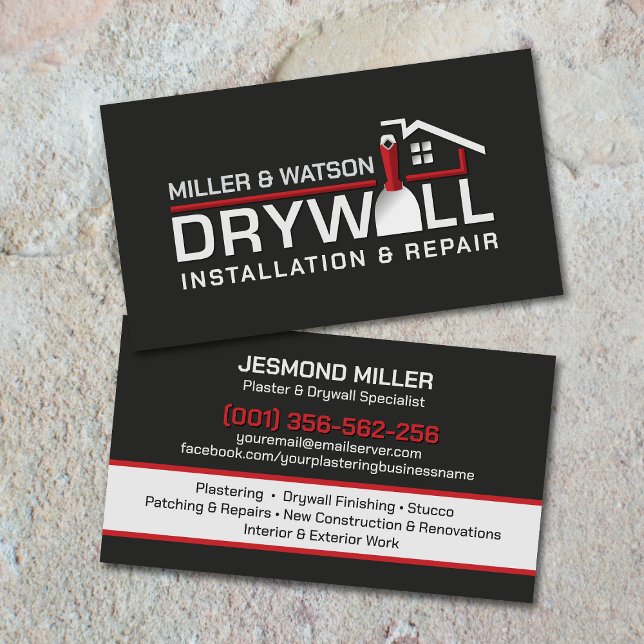 Cartão De Visita Modern Professional Drywall Plastering Services  (Criador carregado)
