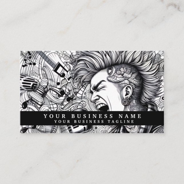 Cartão De Visita Modern Punk Rock Mohawk Angry (Frente)