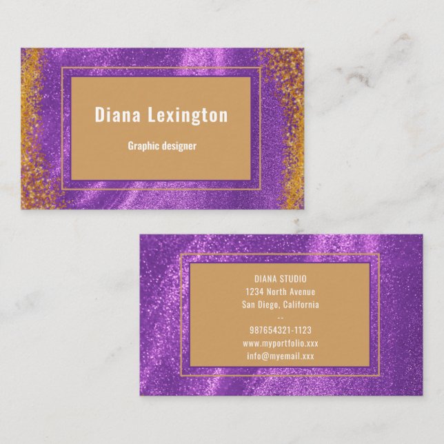Cartão De Visita  Modern Purple Gold  Business Card (Frente/Verso)