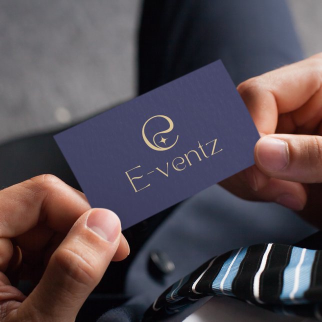 Cartão De Visita Modern QR Code & Business Logo l Navy Blue & Gold (Criador carregado)